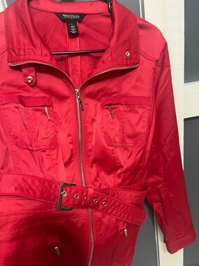 White House Black Market Women's Bright Red Belted Utility Jacket